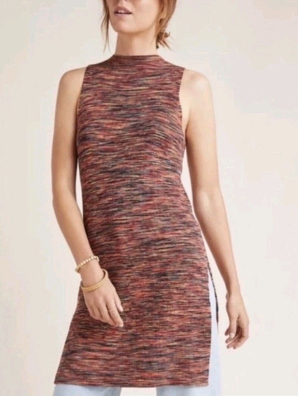 Anthropologie Sleeveless Space-Dye Tunic in Red & Black Tones